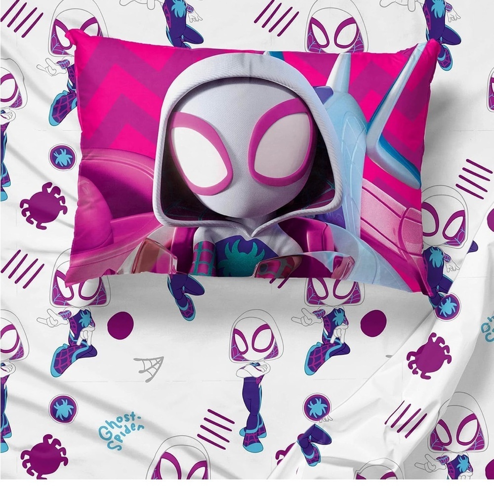 NEW Marvel Ghost Spider Gwen Spider-Man Twin Sheet Set  - Pink and Blue - Picture 3 of 10